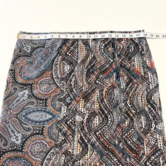 J. Jill Ponte Knit Pencil Skirt Gray Blue Paisley Print Pull On Stretch Waist LP - Picture 8 of 9